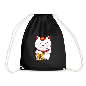 Maneki Neko Japan Glücksbringer - Turnbeutel - Schwarz - Vorne