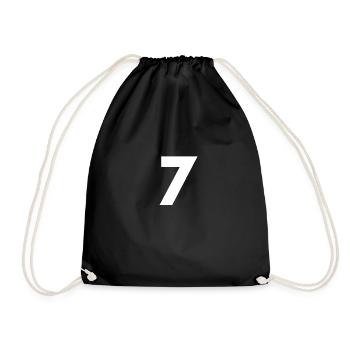 Zahl 7, Nummer 7, 7, seven, Number seven, Sieben, - Turnbeutel - Schwarz - Vorne