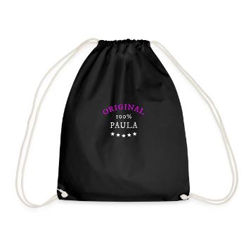 Original 100% Paula, Geschenk, Namen - Turnbeutel - Schwarz - Vorne