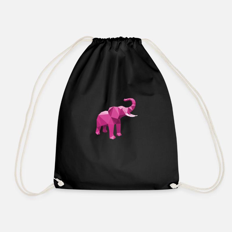 Elephant Pink with stylish LowPoly effect - Drawstring Bag - black
