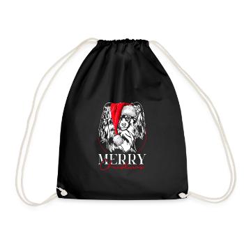 Santa Papillon Merry Christmas Hunde Hund Wilsigns - Turnbeutel - Schwarz - Vorne