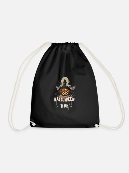 Halloween Time Pumpkin T-shirt and Haunted Castle - Drawstring Bag - black