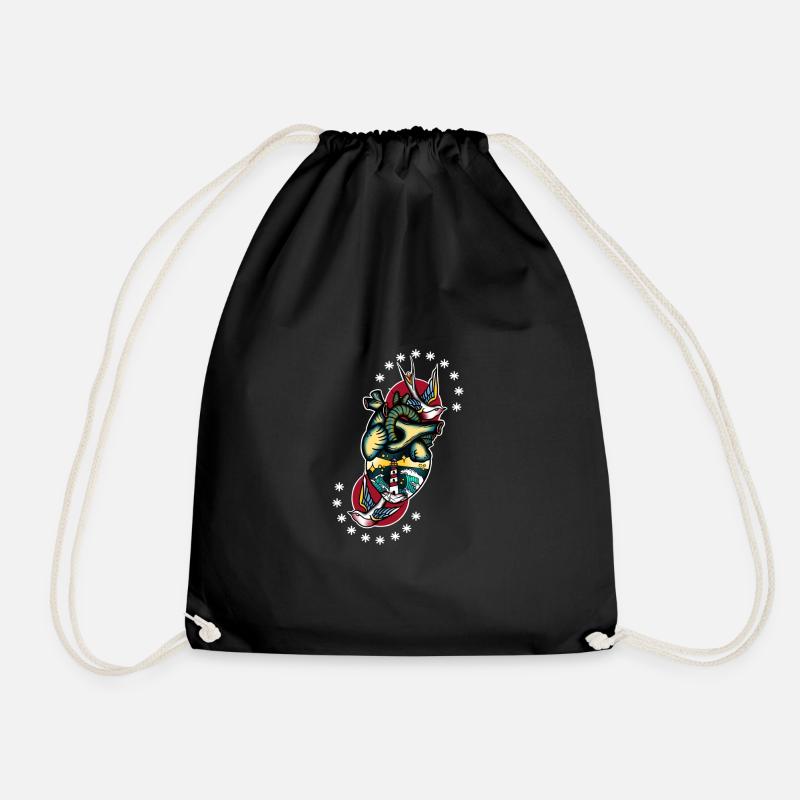 Heart swallows - Drawstring Bag - black