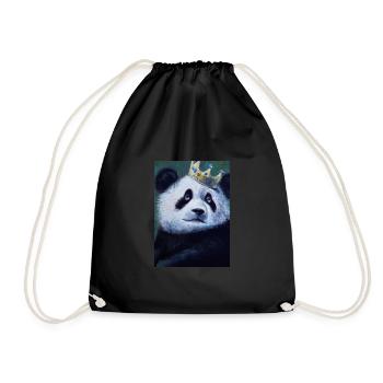 Panda with Crown Oil Painting - Drawstring Bag - black - Front