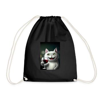 Katze mit Wein - Turnbeutel - Schwarz - Vorne