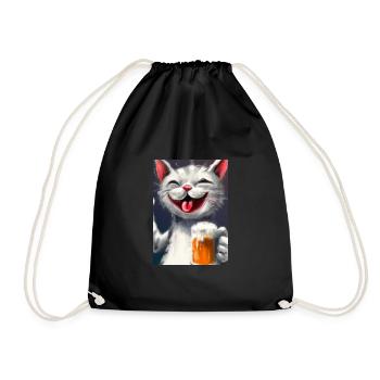 Glückliche Katze mit Bier - Turnbeutel - Schwarz - Vorne