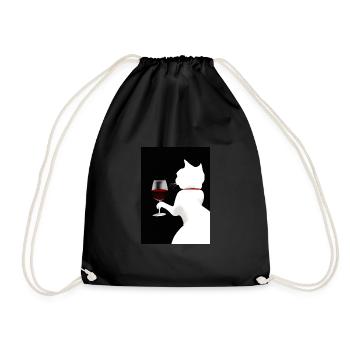 Katze mit Wein - Turnbeutel - Schwarz - Vorne