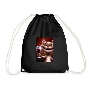 Katze mit Wein - Turnbeutel - Schwarz - Vorne