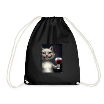 Katze mit Wein - Turnbeutel - Schwarz - Vorne