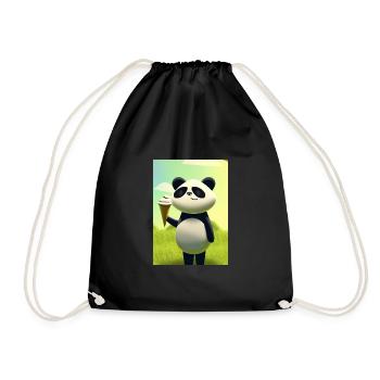Panda mit Eiscreme - Turnbeutel - Schwarz - Vorne