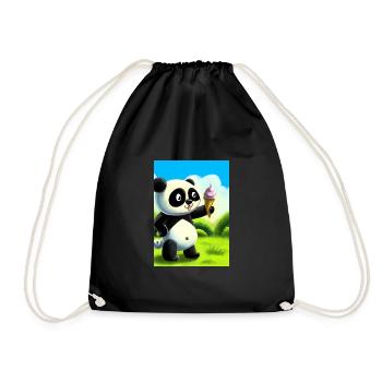 Panda mit Eiscreme - Turnbeutel - Schwarz - Vorne