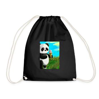 Panda mit Eiscreme - Turnbeutel - Schwarz - Vorne