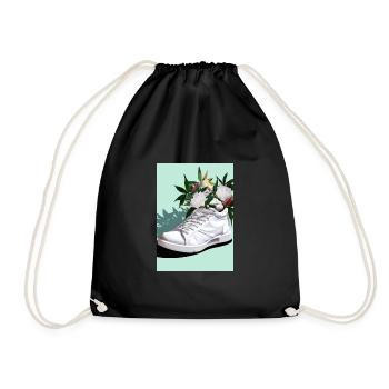 Sneaker mit Blumen - Turnbeutel - Schwarz - Vorne