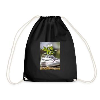 Weißer Sneaker mit Blumen - Turnbeutel - Schwarz - Vorne