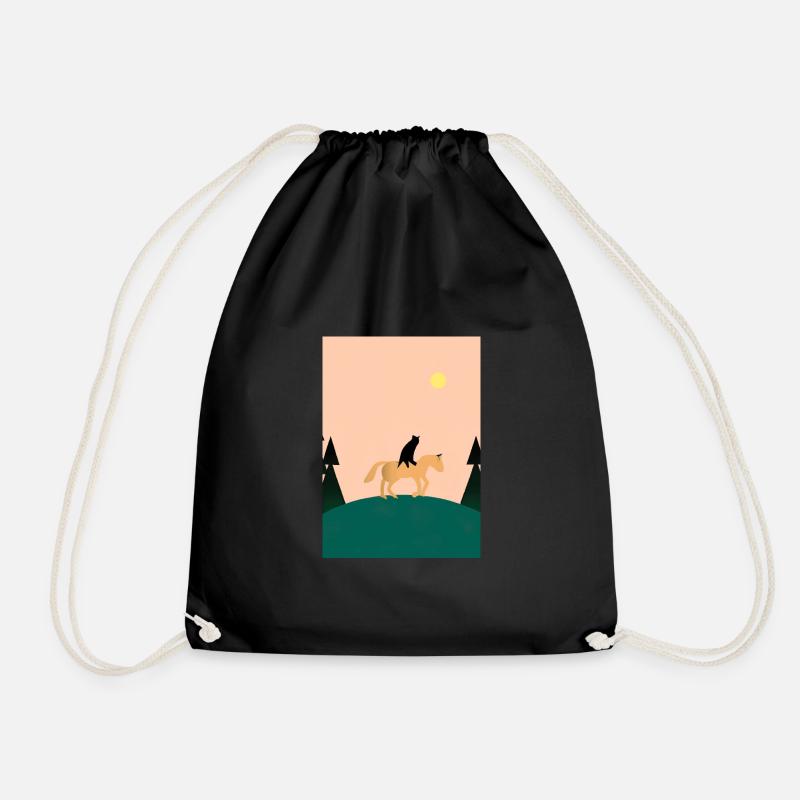 Katze reitet Pferd Minimal - Turnbeutel - Schwarz