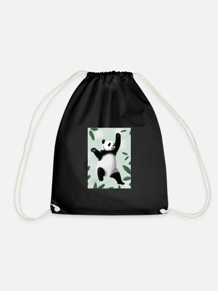 Panda zwischen Blättern - Turnbeutel - Schwarz