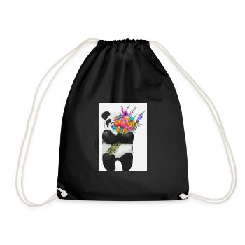 Panda mit Blumenstrauß - Turnbeutel - Schwarz - Vorne