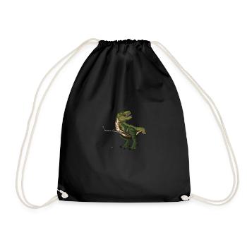 Dinosaur Hockey Stick Puck Trex Dino Trex Lift - Drawstring Bag - black - Front