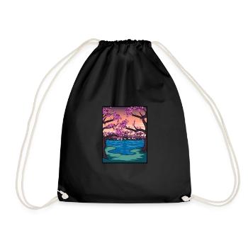 Japanese cherry blossom drawing Kanji Japan - Drawstring Bag - black - Front