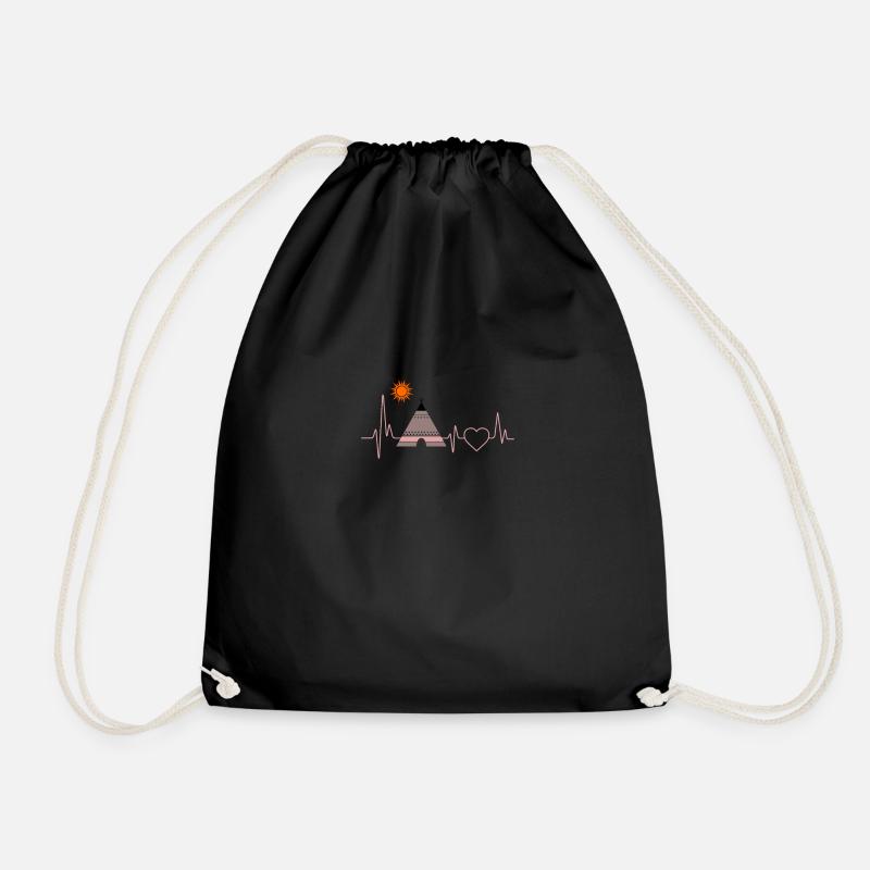 Tent heartbeat camping outdoors - Drawstring Bag - black