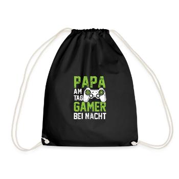 PAPA AM TAG GAMER BEI NACHT | Vater Gaming Zocker - Turnbeutel - Schwarz - Vorne