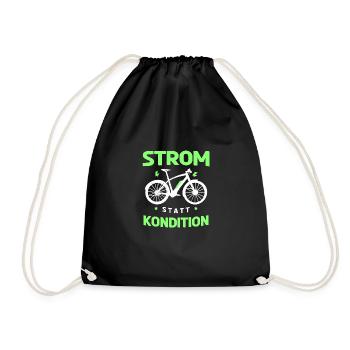 Strom statt Kondition E-Bike Fahrrad - Turnbeutel - Schwarz - Vorne