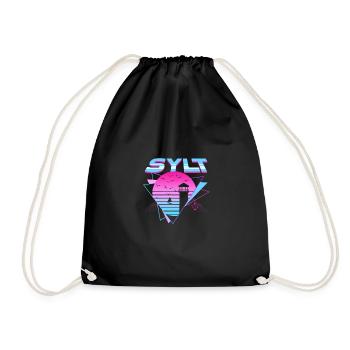 Island Sylt- Sylt Holiday 80s Synthwave Vaporwave - Drawstring Bag - black - Front