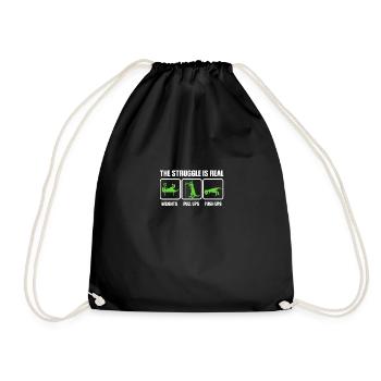 Dino The struggle is real funny T-Rex gym workout - Drawstring Bag - black - Front