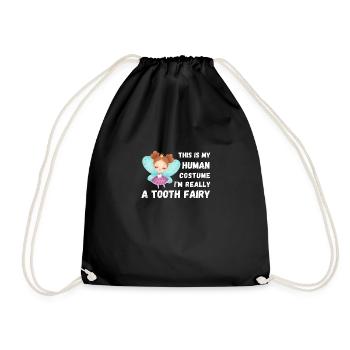 This is my human costum Tooth Fairy real quote - Drawstring Bag - black - Front