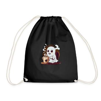 Cute little ghost drinking coffee - Drawstring Bag - black - Front