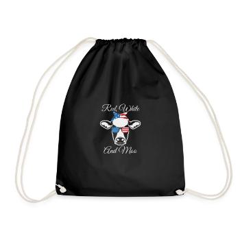 Red White and Moo Patriotic Cow USA Flag lu - Drawstring Bag - black - Front