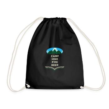 Camp Hiking Fire Beer Camping Hiking Camper Wall - Drawstring Bag - black - Front