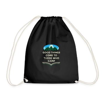 Good things come motivating quote camping insp - Drawstring Bag - black - Front