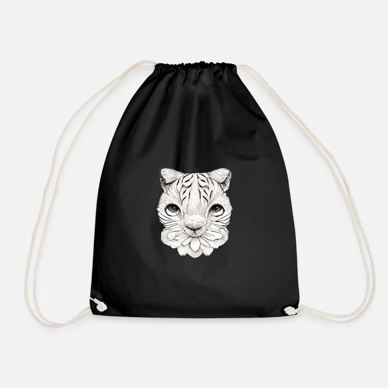 Little cat in comic style - Drawstring Bag - black