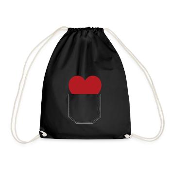 Chest pocket heart white gift idea - Drawstring Bag - black - Front