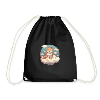 Japanese dog Shiba Inu angel sky reminder - Drawstring Bag - black - Front