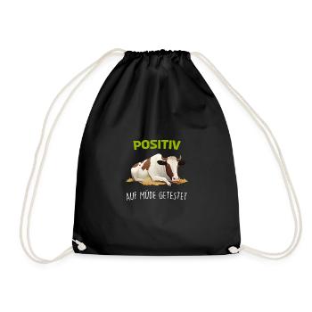 Positiv Müde Schlafshirt Kuh Kühe Schlafanzug - Turnbeutel - Schwarz - Vorne