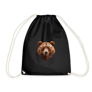 Brown Bear | Low Poly Art Logo Design - Drawstring Bag - black - Front