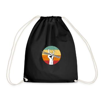Rock Hand Sign Retro Drumsticks Drum Player - Drawstring Bag - black - Front