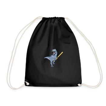 Dinosaur Baseball Dino Batter Trex Softball - Drawstring Bag - black - Front