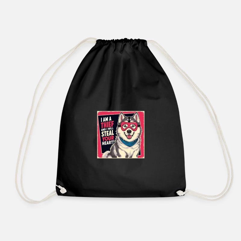Husky "I am a thief and i will steal your heart" - Drawstring Bag - black