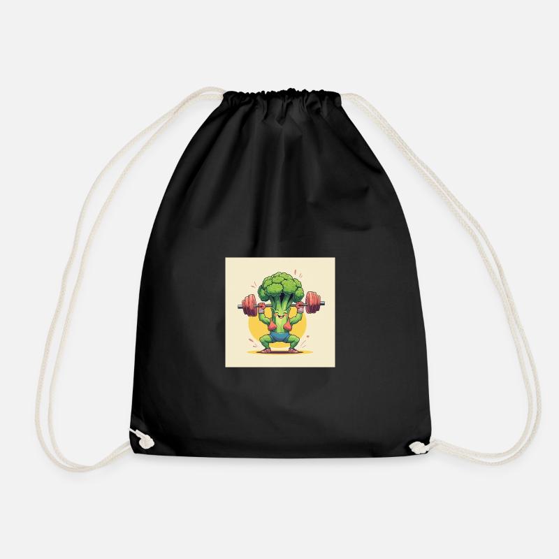 Fitness Broccoli with Dumbbell Motivation - Drawstring Bag - black