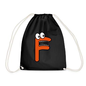 F - letter F with eyes 👀 - Drawstring Bag - black - Front