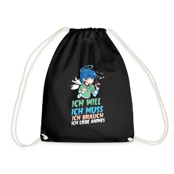 Ich will ich muss ich brauch ich liebe Animes - Turnbeutel - Schwarz - Vorne