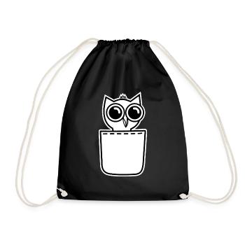 Cute baby owl in breast pocket Pocket-sized eagle owl - Drawstring Bag - black - Front