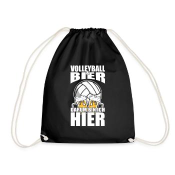 Lustiger Spruch Volleyball Bier darum bin ich hier - Turnbeutel - Schwarz - Vorne