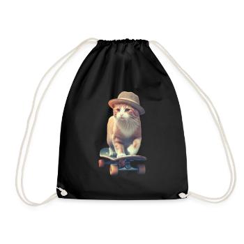 Skateboarder Hipster Cat - Drawstring Bag - black - Front