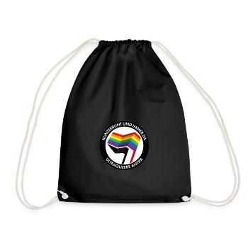 Kunterbunt und immer da – Ultraqueere Antifa - Turnbeutel - Schwarz - Vorne