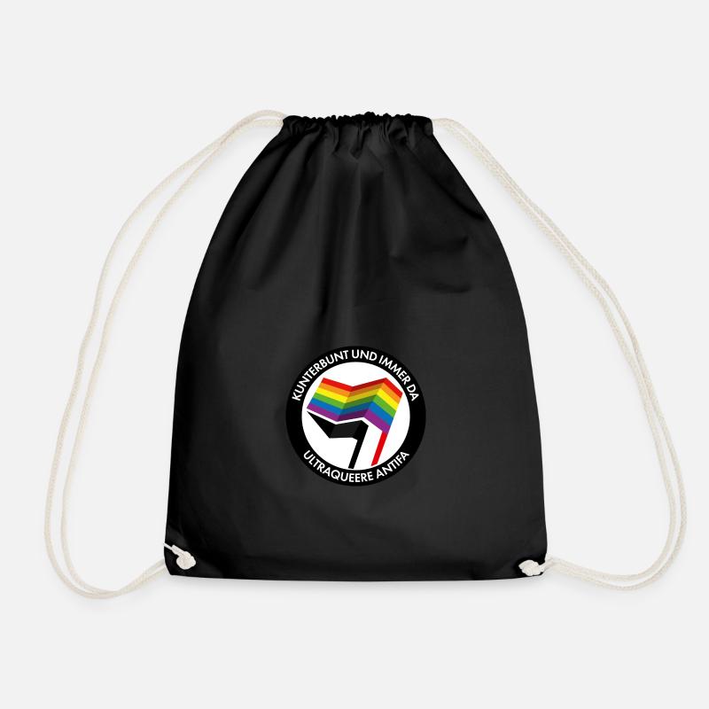 Kunterbunt und immer da – Ultraqueere Antifa - Turnbeutel - Schwarz