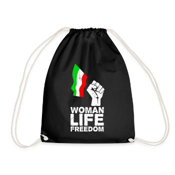 Woman, Life, Freedom | Free Iran! | Mit Flagge - Turnbeutel - Schwarz - Vorne